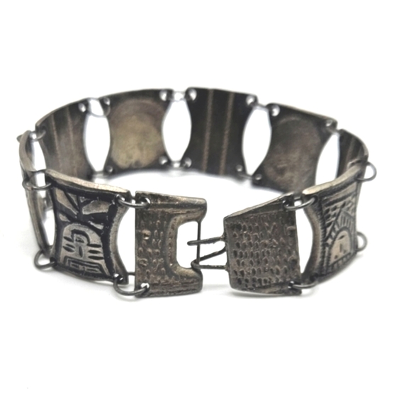 Vintage 900 Silver Diez Centavos Columbian Panel Coin Bracelet 7.5 inch - Picture 4 of 10
